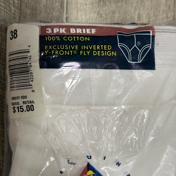 2 Packs of 3 Men’s Vintage Jockey 38 Brief White 1996 Y Front Fly Style 9007CR - Picture 5 of 7